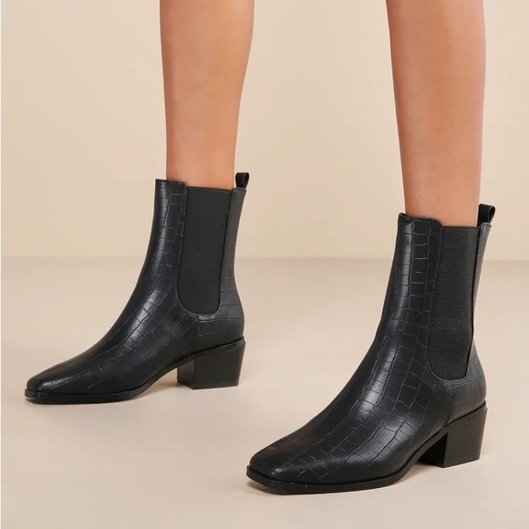 Jaylia Almond Croc-Embossed Square-Toe Ankle Boots - Picture 2 of 2